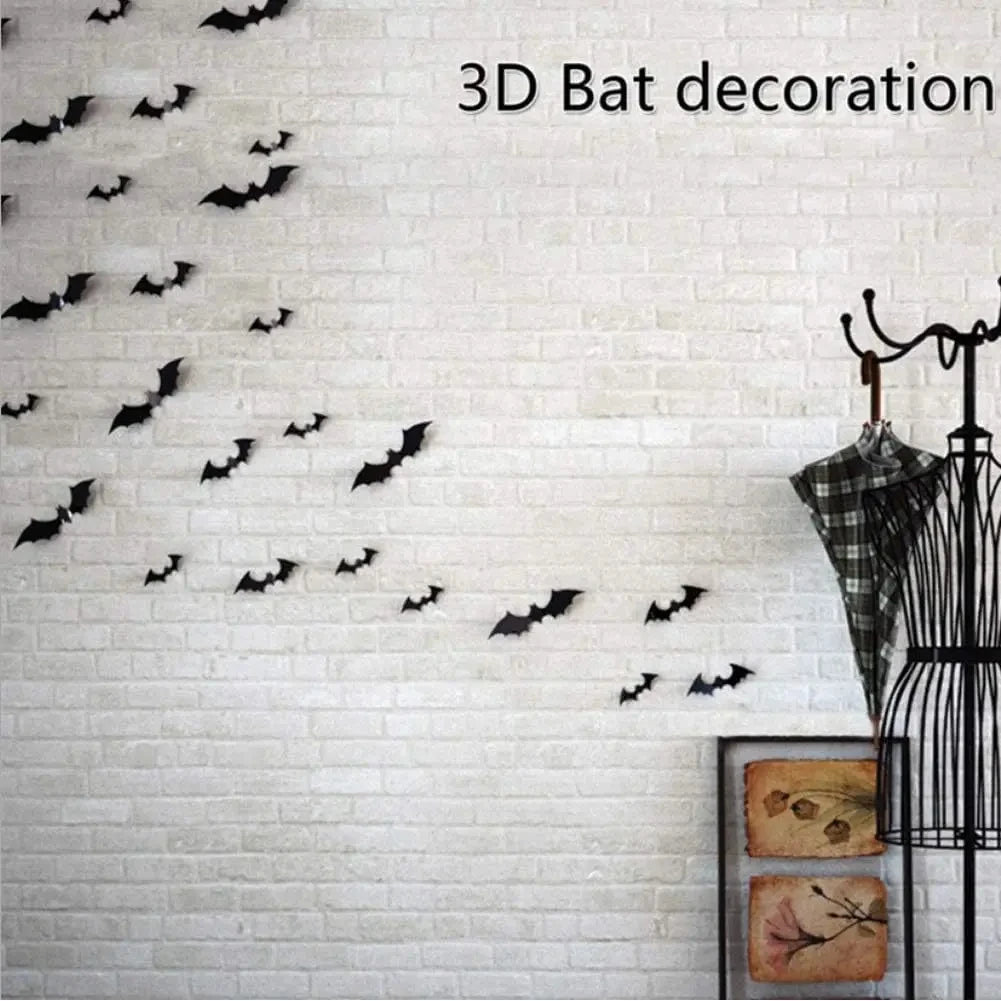 Halloween 3D Black PVC Bat Spider Wall Sticker DIY Scary Party Decor Props for Bar Room Wall Window Party Halloween Scary Props
