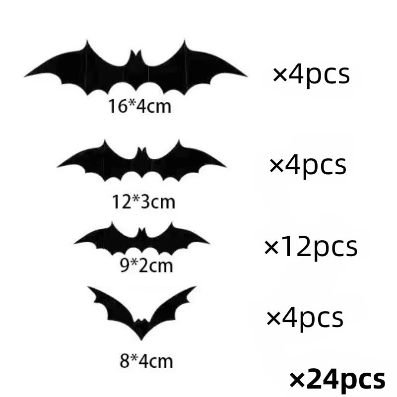 Halloween 3D Black PVC Bat Spider Wall Sticker DIY Scary Party Decor Props for Bar Room Wall Window Party Halloween Scary Props