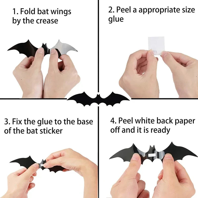 Halloween 3D Black PVC Bat Spider Wall Sticker DIY Scary Party Decor Props for Bar Room Wall Window Party Halloween Scary Props
