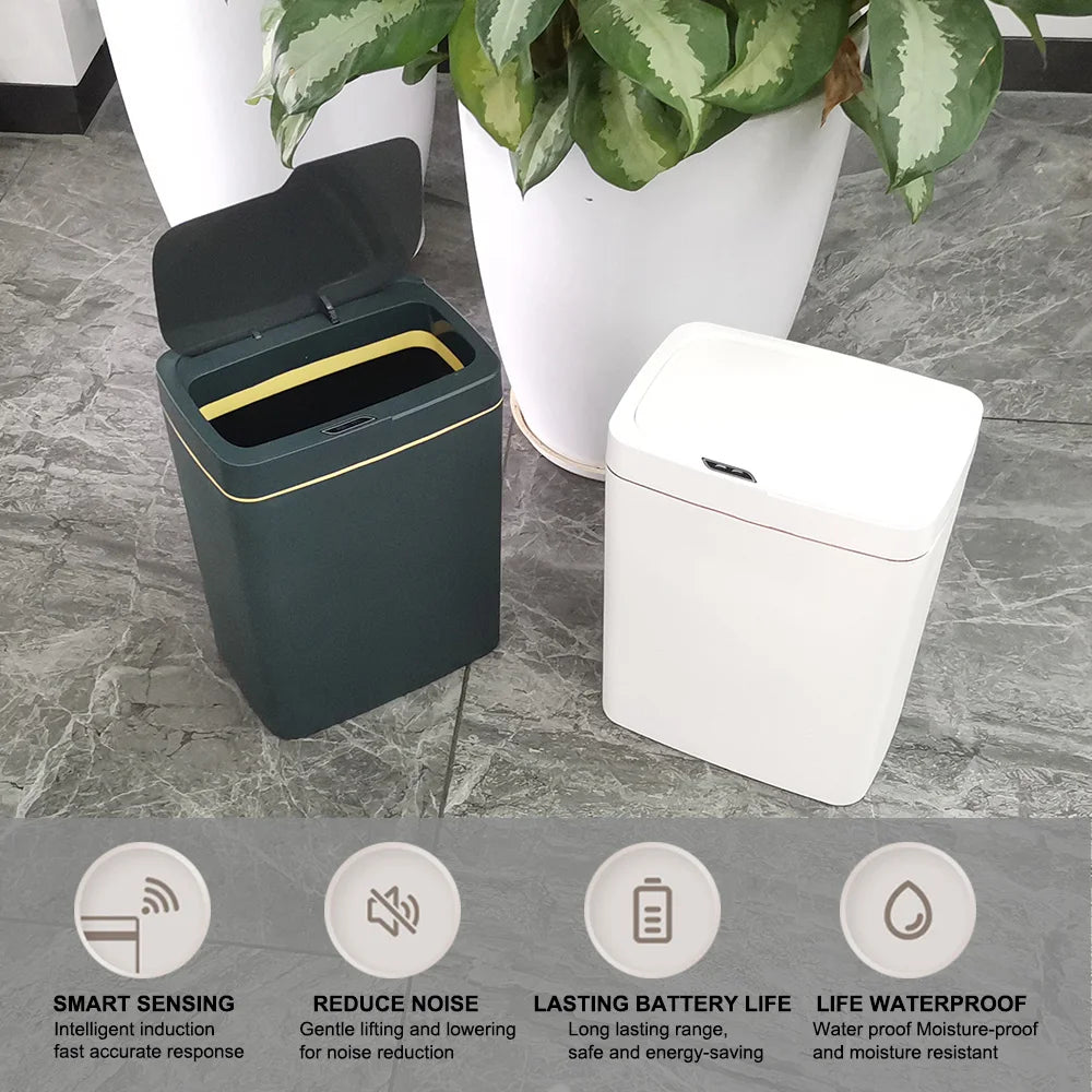 15L Smart Bathroom Trash Can Automatic Bagging Electronic Trash Can White Touchless Narrow Smart Sensor Garbage Bin Smart Home