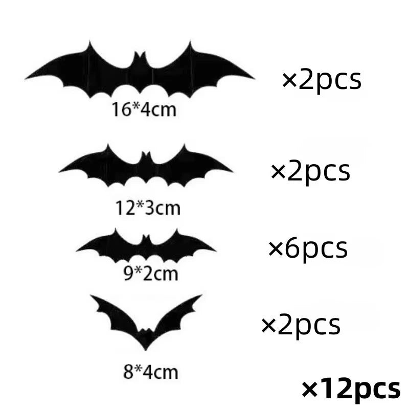 Halloween 3D Black PVC Bat Spider Wall Sticker DIY Scary Party Decor Props for Bar Room Wall Window Party Halloween Scary Props