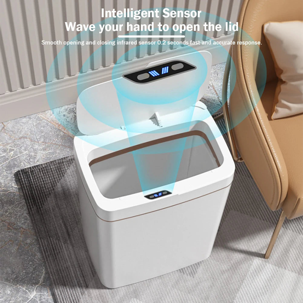 15L Smart Bathroom Trash Can Automatic Bagging Electronic Trash Can White Touchless Narrow Smart Sensor Garbage Bin Smart Home