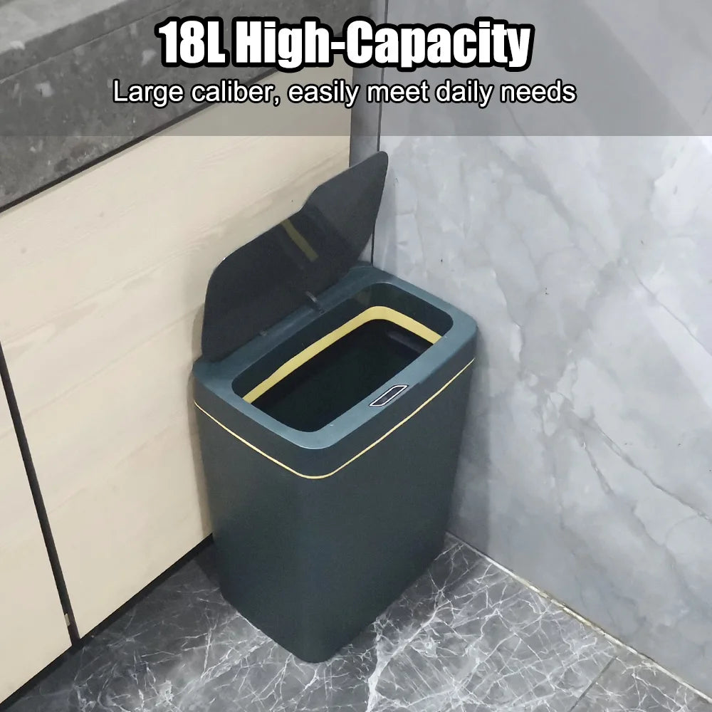 15L Smart Bathroom Trash Can Automatic Bagging Electronic Trash Can White Touchless Narrow Smart Sensor Garbage Bin Smart Home
