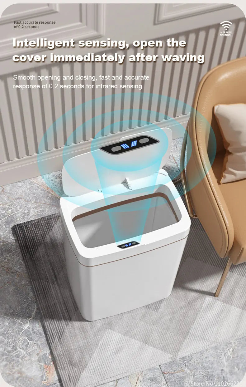 15L Smart Bathroom Trash Can Automatic Bagging Electronic Trash Can White Touchless Narrow Smart Sensor Garbage Bin Smart Home