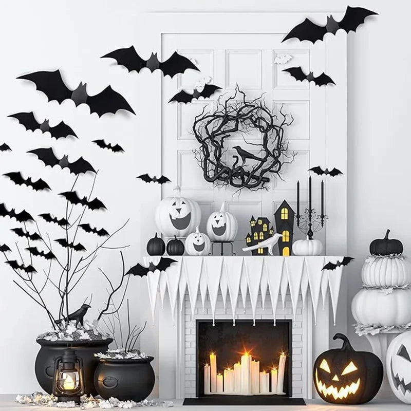 Halloween 3D Black PVC Bat Spider Wall Sticker DIY Scary Party Decor Props for Bar Room Wall Window Party Halloween Scary Props