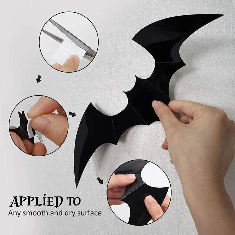 Halloween 3D Black PVC Bat Spider Wall Sticker DIY Scary Party Decor Props for Bar Room Wall Window Party Halloween Scary Props