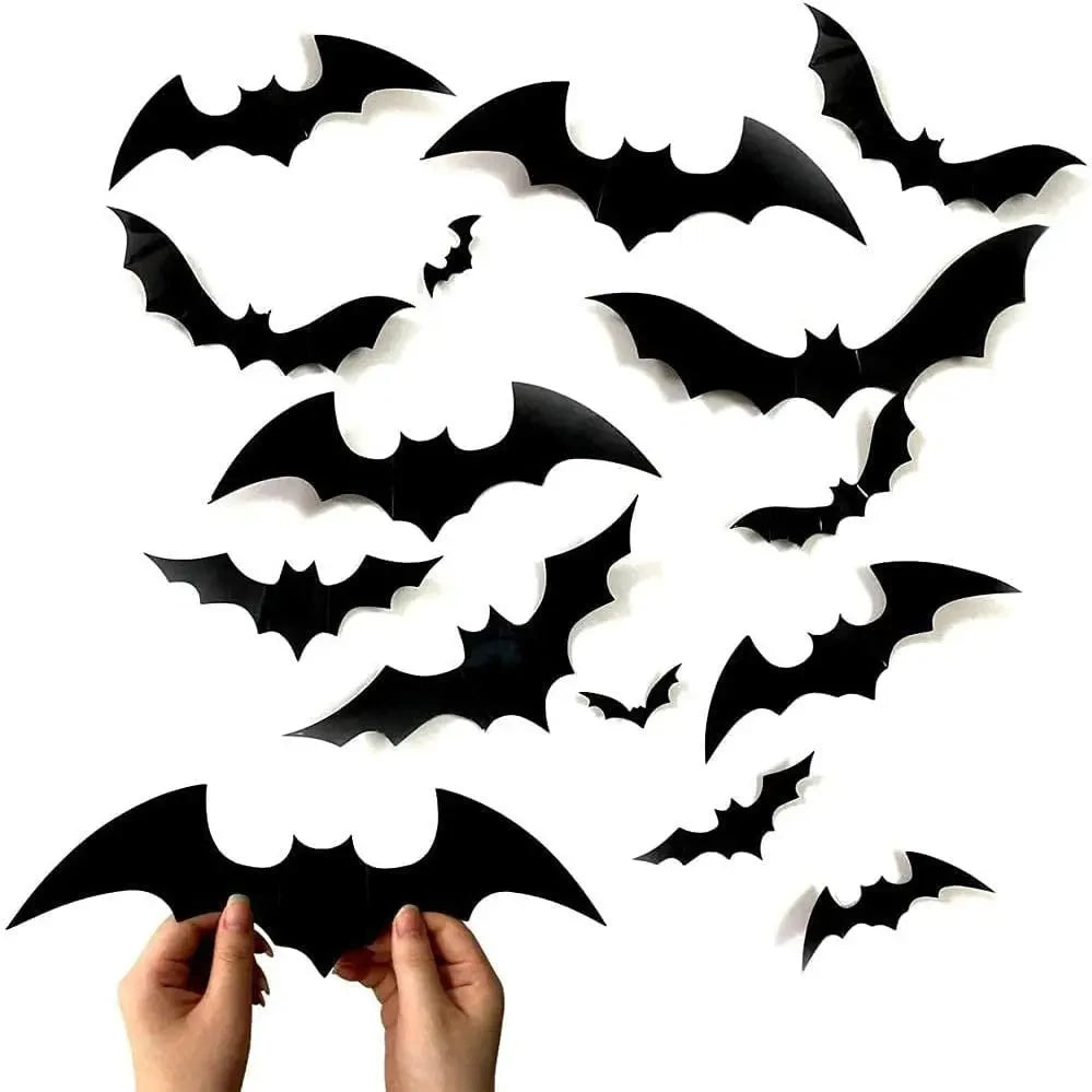 Halloween 3D Black PVC Bat Spider Wall Sticker DIY Scary Party Decor Props for Bar Room Wall Window Party Halloween Scary Props