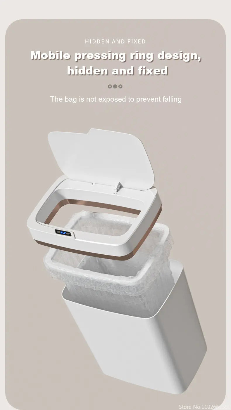15L Smart Bathroom Trash Can Automatic Bagging Electronic Trash Can White Touchless Narrow Smart Sensor Garbage Bin Smart Home