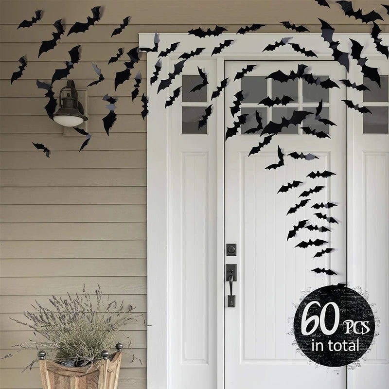 Halloween 3D Black PVC Bat Spider Wall Sticker DIY Scary Party Decor Props for Bar Room Wall Window Party Halloween Scary Props