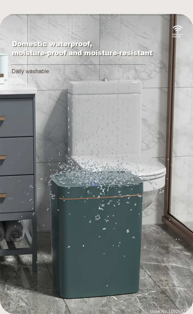 15L Smart Bathroom Trash Can Automatic Bagging Electronic Trash Can White Touchless Narrow Smart Sensor Garbage Bin Smart Home