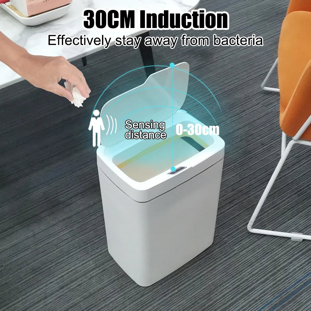 15L Smart Bathroom Trash Can Automatic Bagging Electronic Trash Can White Touchless Narrow Smart Sensor Garbage Bin Smart Home