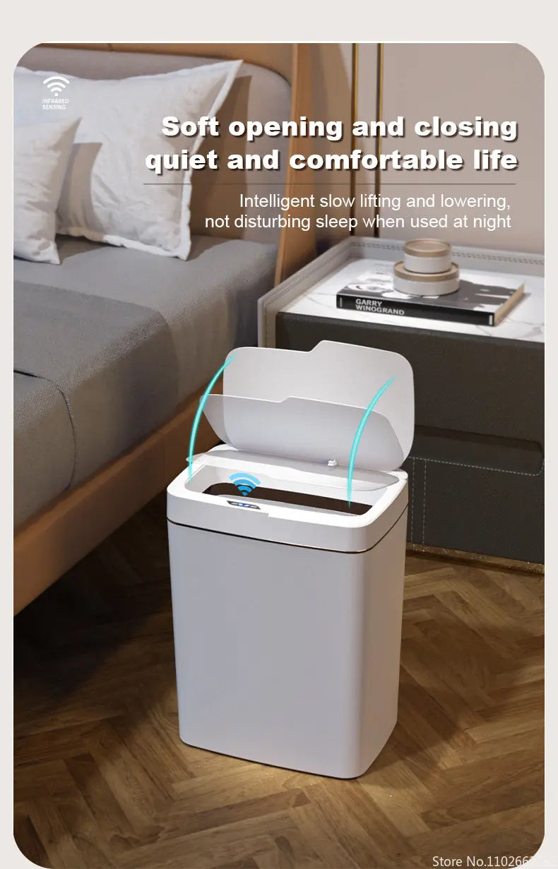 15L Smart Bathroom Trash Can Automatic Bagging Electronic Trash Can White Touchless Narrow Smart Sensor Garbage Bin Smart Home